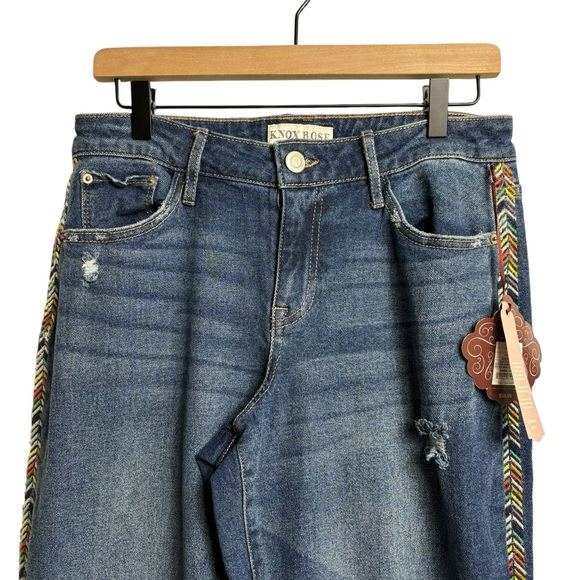 Knox Rose Aztec Straight Leg Embroidered Distressed Denim Jeans Size 6 New - Picture 4 of 7